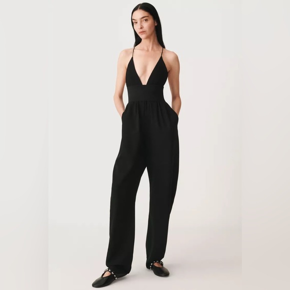 NWT Zara 50th Black Deep V Neck Spaghetti Strap Black Barrel Backless Jumpsuit - Picture 12 of 13